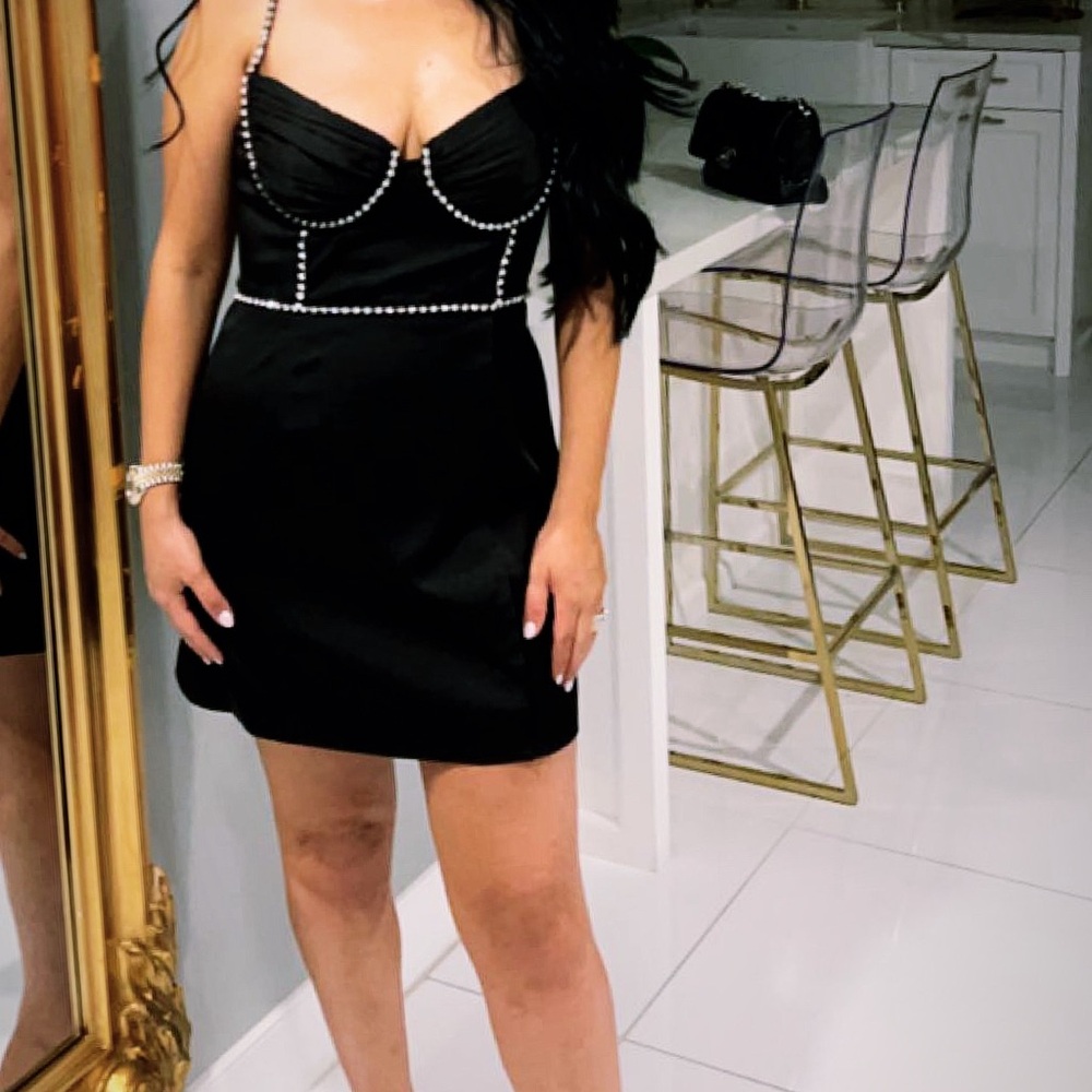 Elegant Black Dress with Pearl Accents